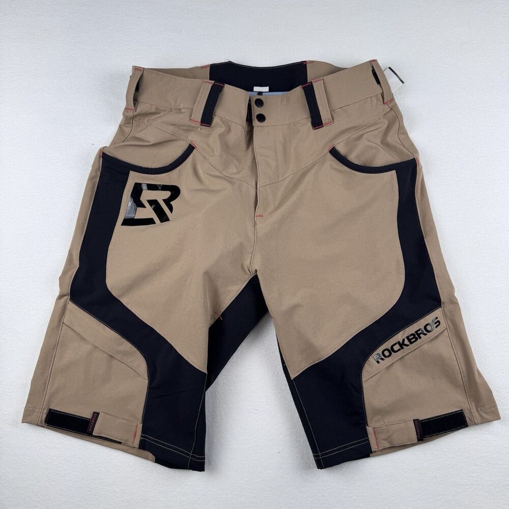 ROCKBROS Men’s Cycling Shorts 4D Padded Mountain MTB Tan Black X-Large